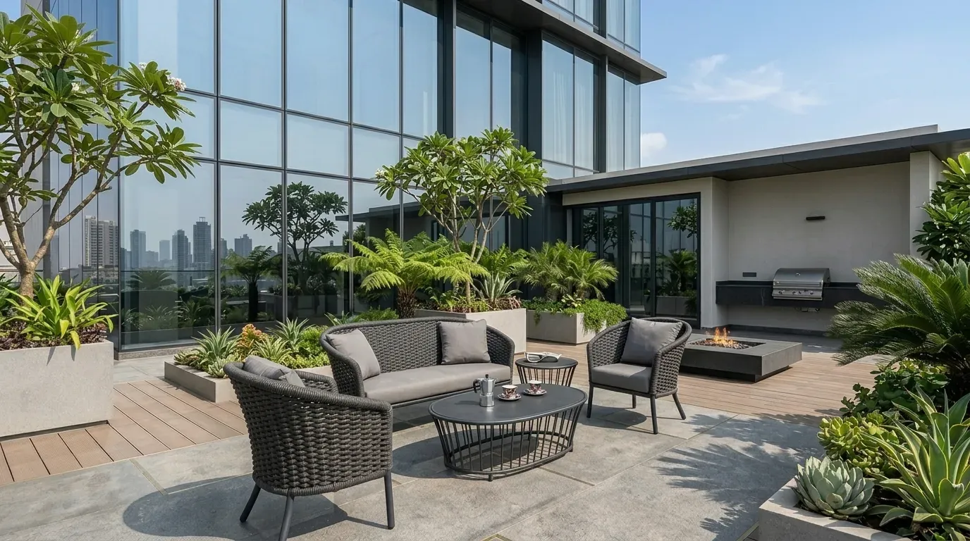 Arkade Prime Mumbai Wicker Outdoor Lounge Set Installation