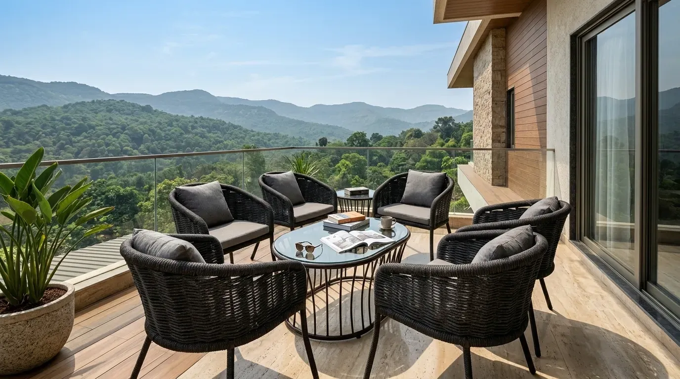 Luxury Villa Patio - Outdoor Wicker Loveseat Seating Installation